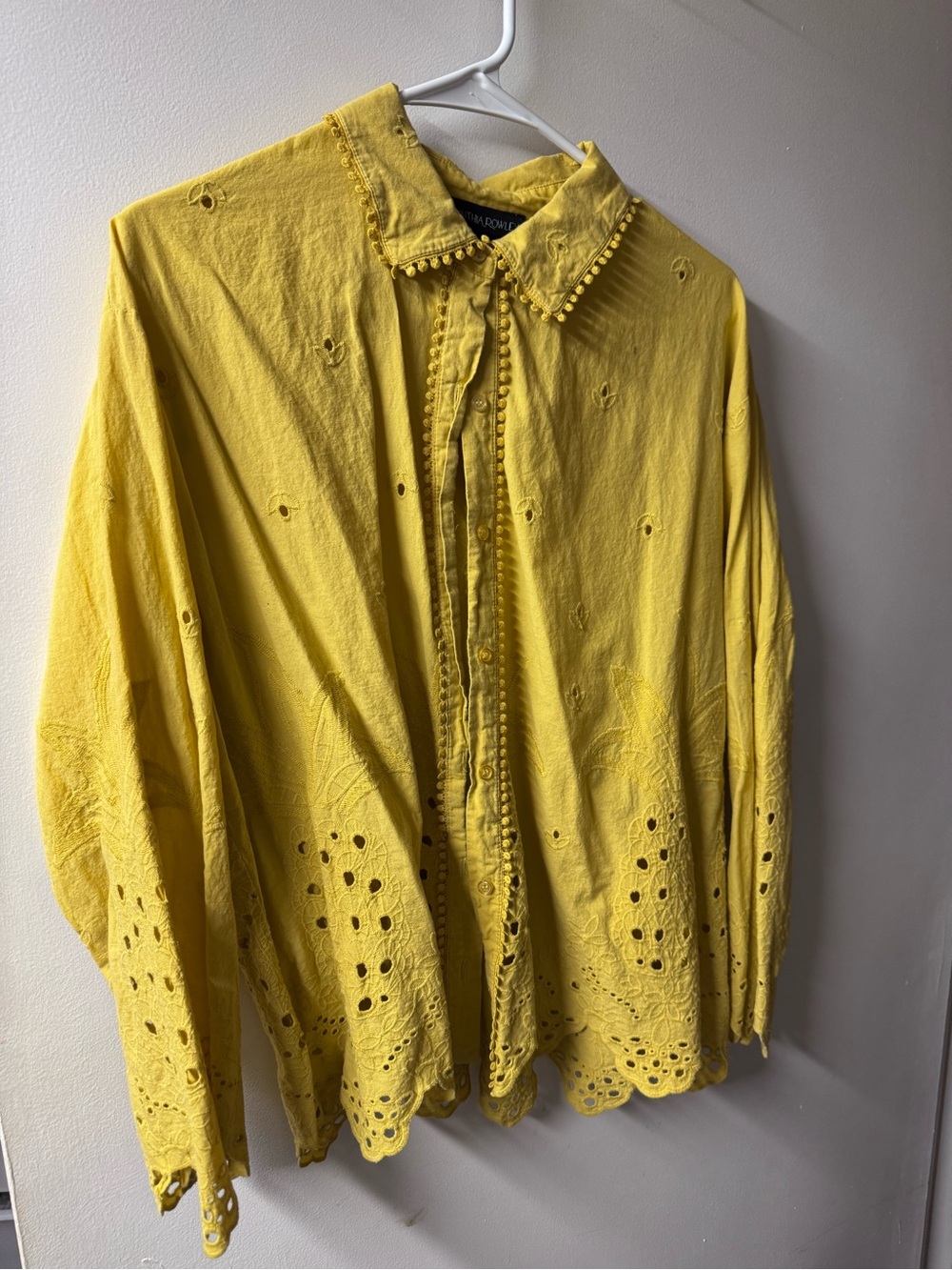 Cynthia Rowley Bright Yellow Eyelet Embroidered Button-Down Shirt